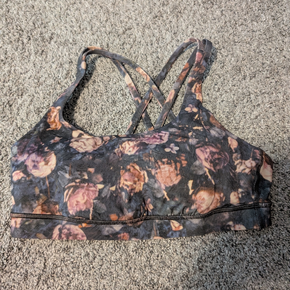 lululemon athletica Floral Pattern Sports Bra - Black and Pink